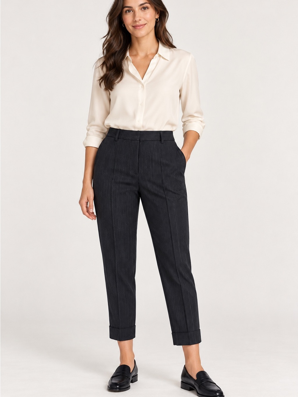 Talbots Black Pinstripe Ankle Trousers